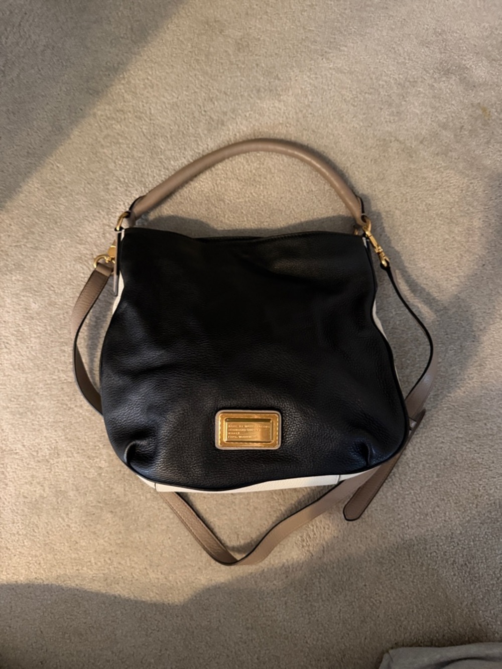 Marc By Marc Jacobs Black Leather Shoulder Bag with Tan and White Accents